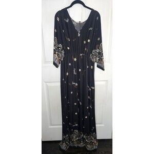 East Adeline Floral Black Maxi Dress 2X Bohemian Fairy Bohochic
